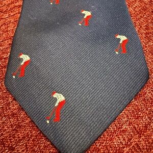 Vtg Cape Cod Neckwear Silk Golf Tie Navy Embroidered Golfer Preppy Country Club
